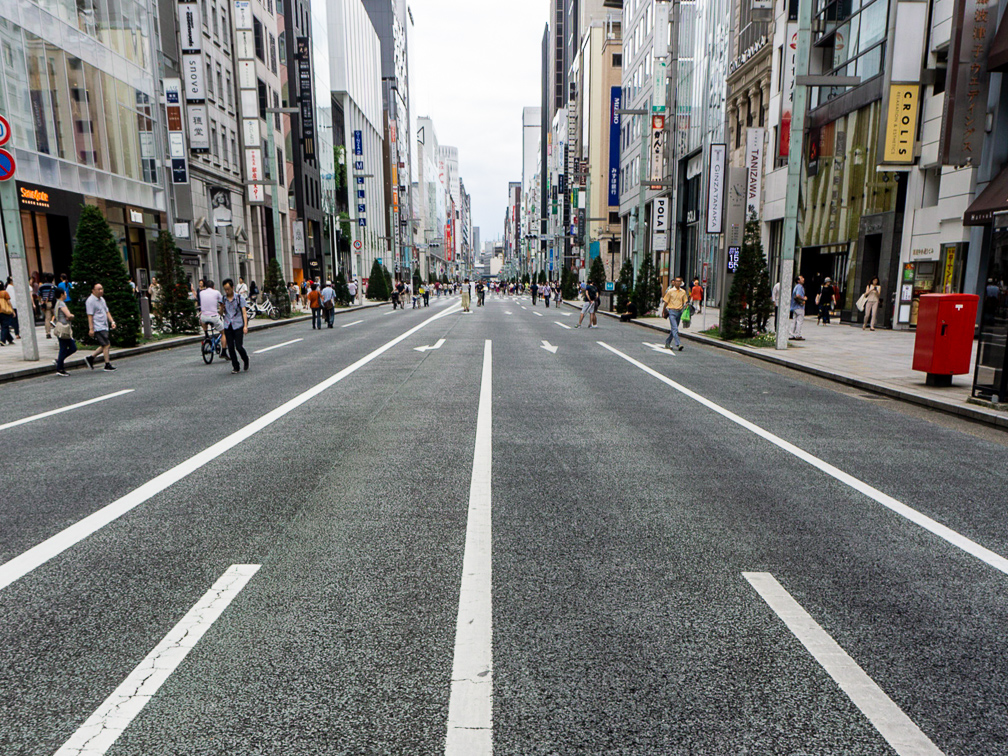 Ginza is a pedestrian zone on weekends. Photo: Daniel